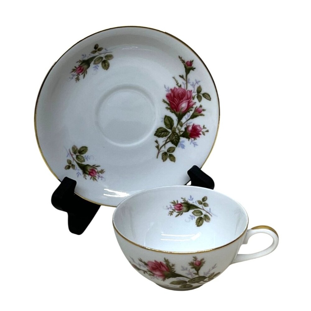 4 Sango Moss Rose Roses Cup & Saucer Sets Japan - Picture 3 of 10